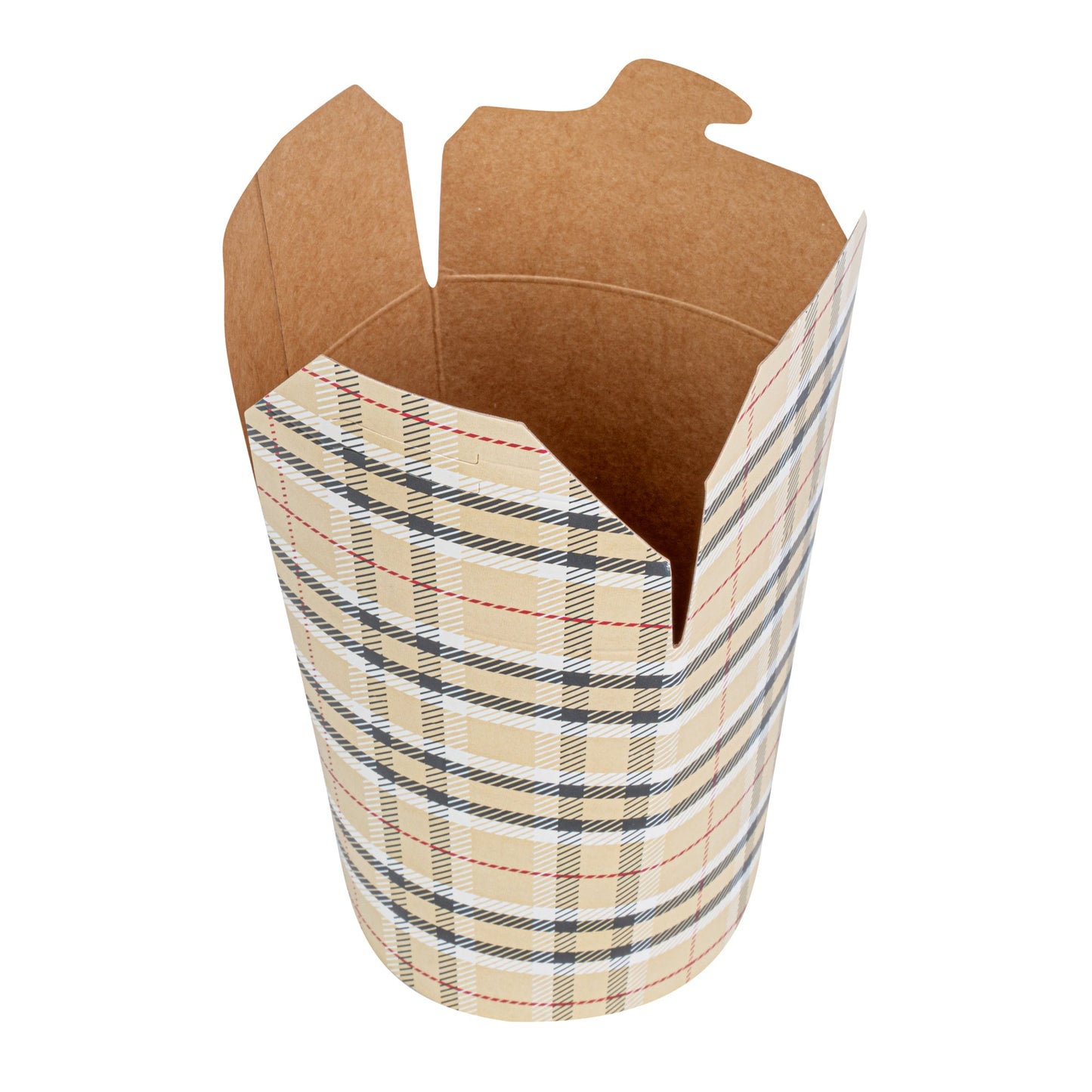 Bio Tek 16 oz Round Plaid Paper Noodle Take Out Container - 3 1/4" x 3" x 4" - 200 count box
