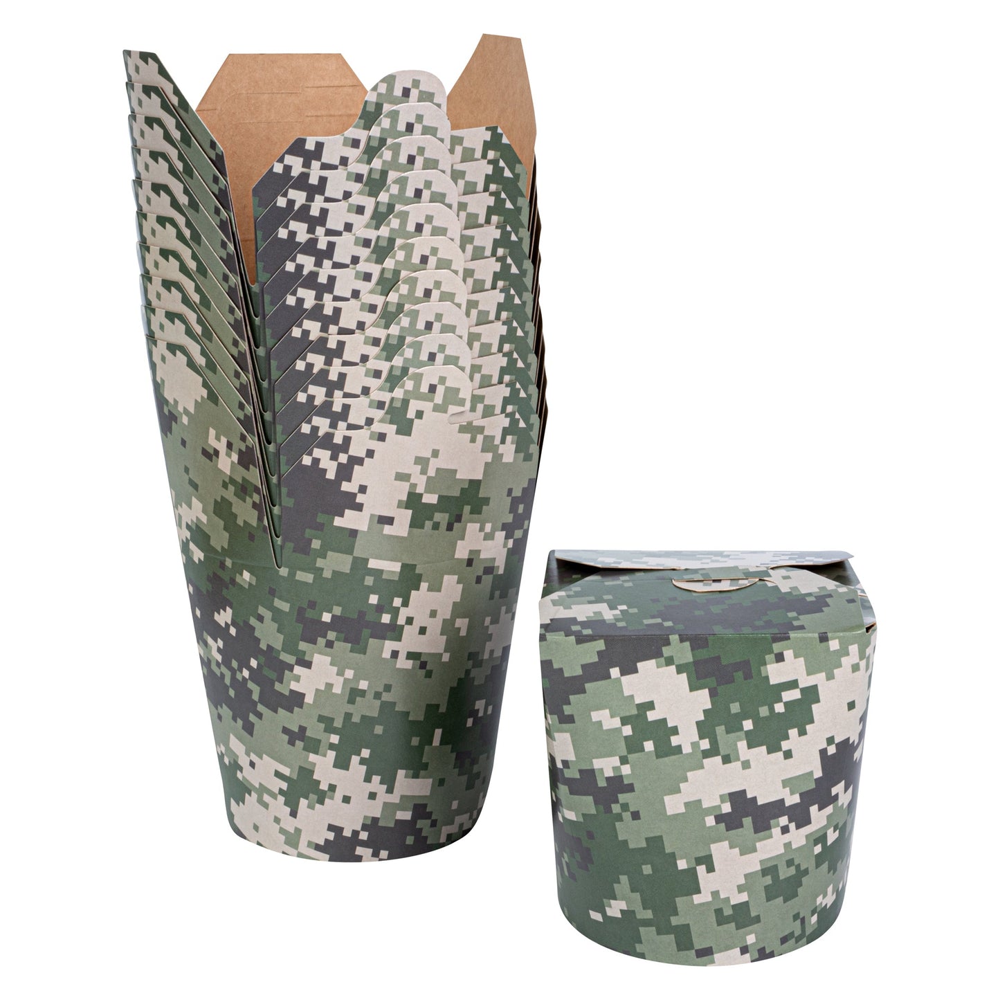 Bio Tek 16 oz Round Camouflage Paper Noodle Take Out Container - 3 1/4" x 3" x 4" - 200 count box