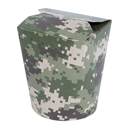 Bio Tek 16 oz Round Camouflage Paper Noodle Take Out Container - 3 1/4" x 3" x 4" -50 count box