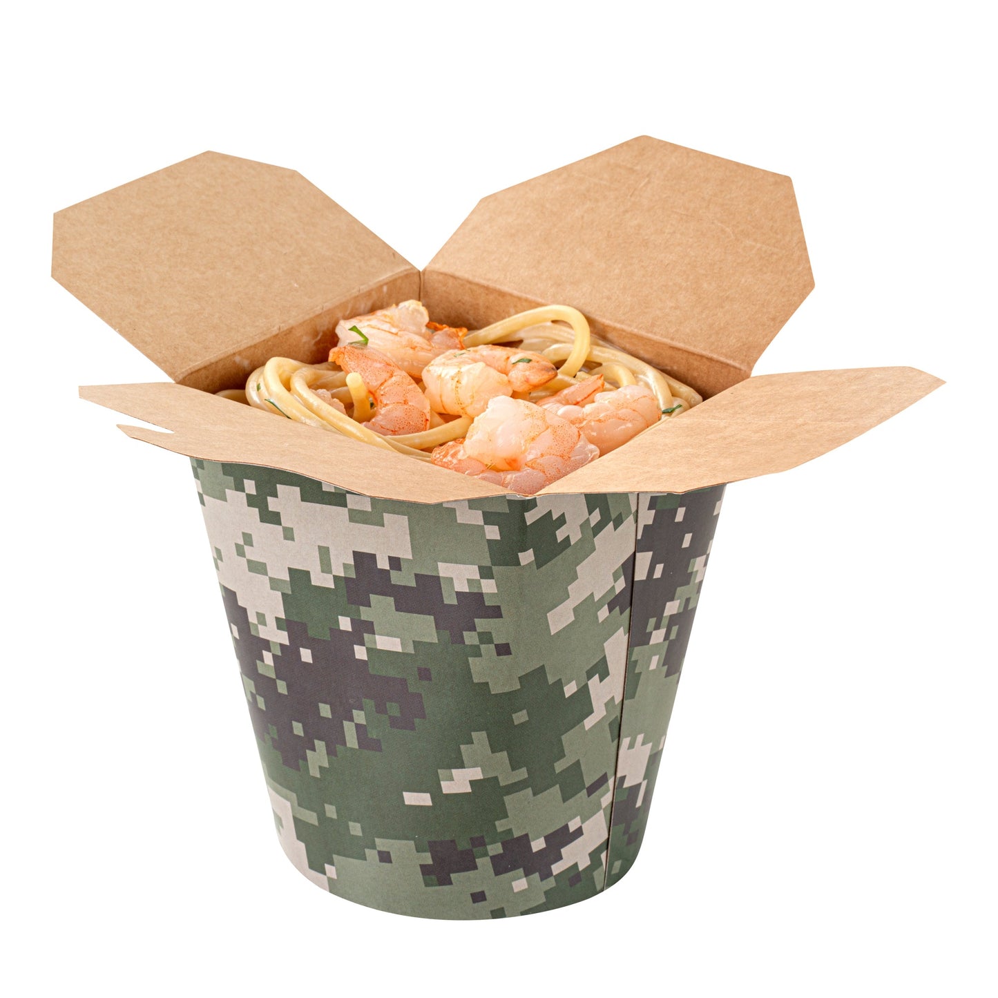 Bio Tek 16 oz Round Camouflage Paper Noodle Take Out Container - 3 1/4" x 3" x 4" - 200 count box
