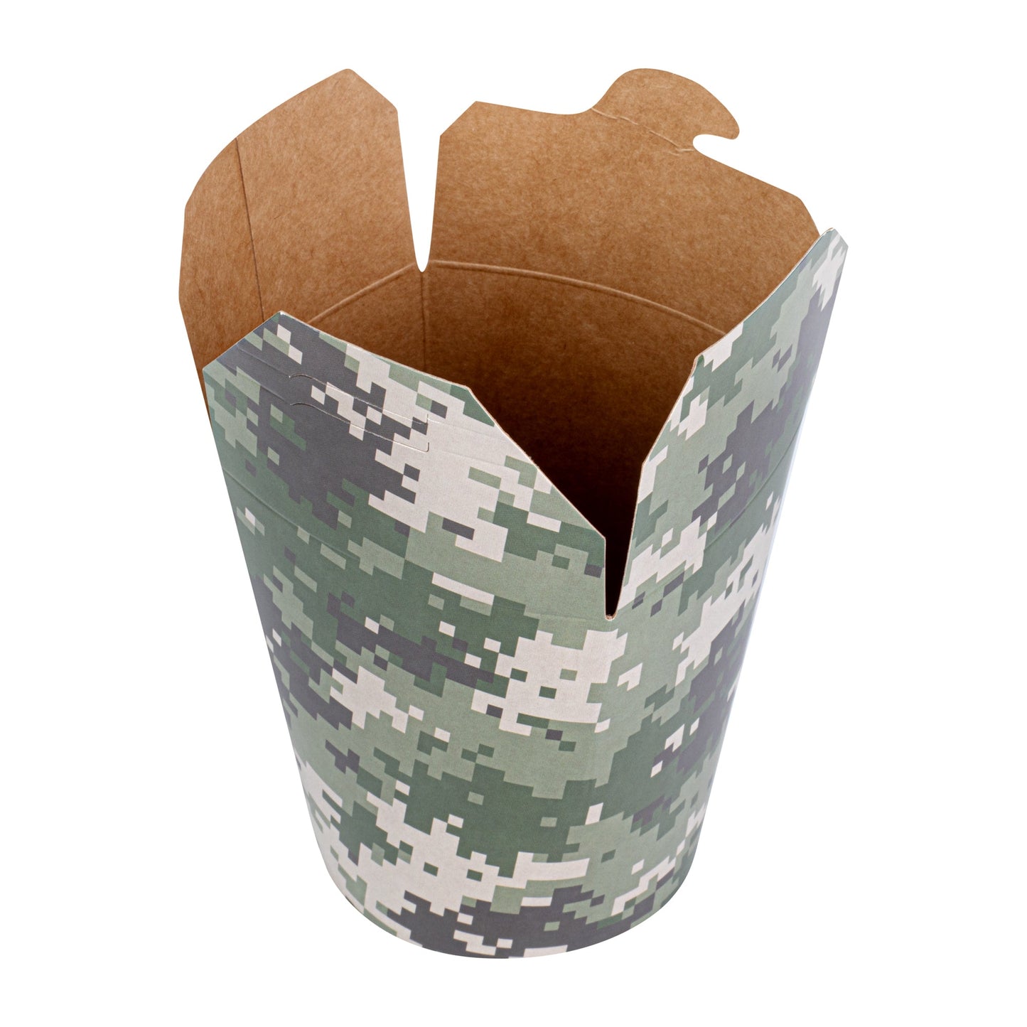 Bio Tek 16 oz Round Camouflage Paper Noodle Take Out Container - 3 1/4" x 3" x 4" - 200 count box