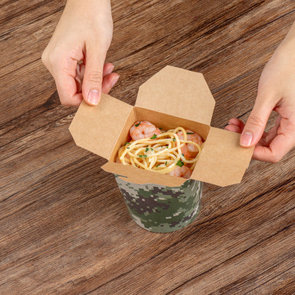 Bio Tek 16 oz Round Camouflage Paper Noodle Take Out Container - 3 1/4" x 3" x 4" - 200 count box