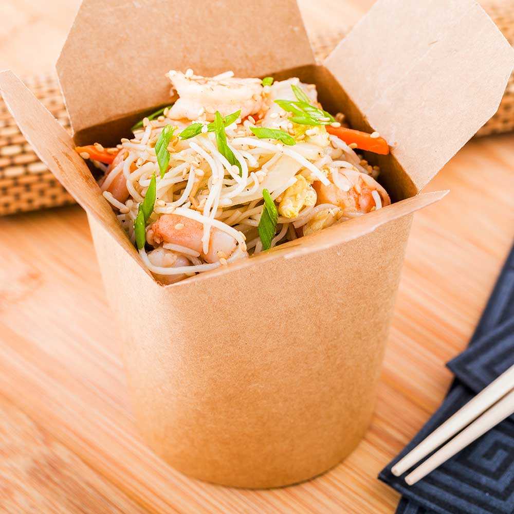 Bio Tek 16 oz Round Kraft Paper Noodle Take Out Container - 3 1/4" x 3" x 4" - 200 count box