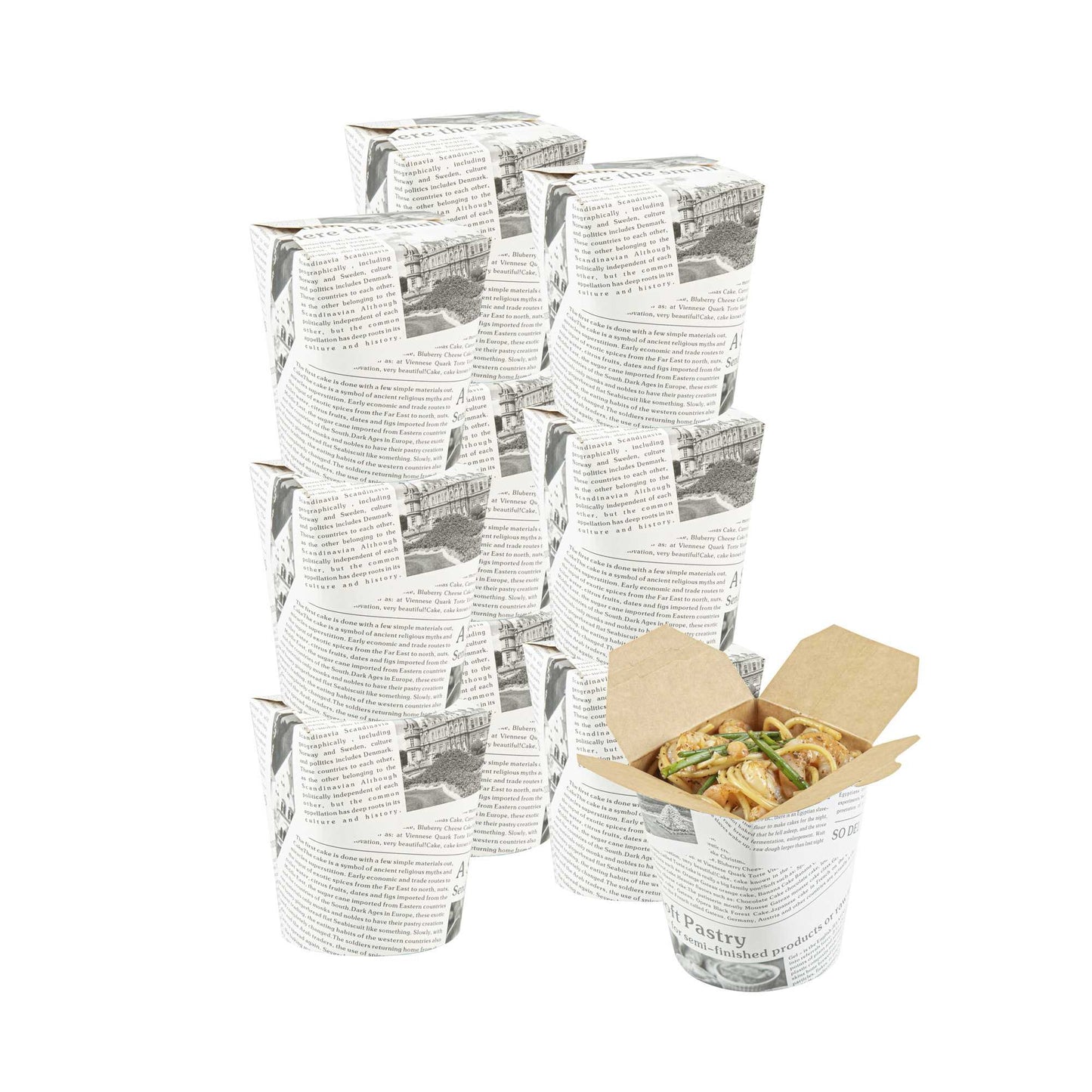 Bio Tek 16 oz Round Newsprint Paper Noodle Take Out Container - 3 1/4" x 3" x 4" - 200 count box