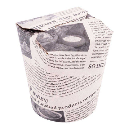 Bio Tek 16 oz Round Newsprint Paper Noodle Take Out Container - 3 1/4" x 3" x 4" - 50 count box