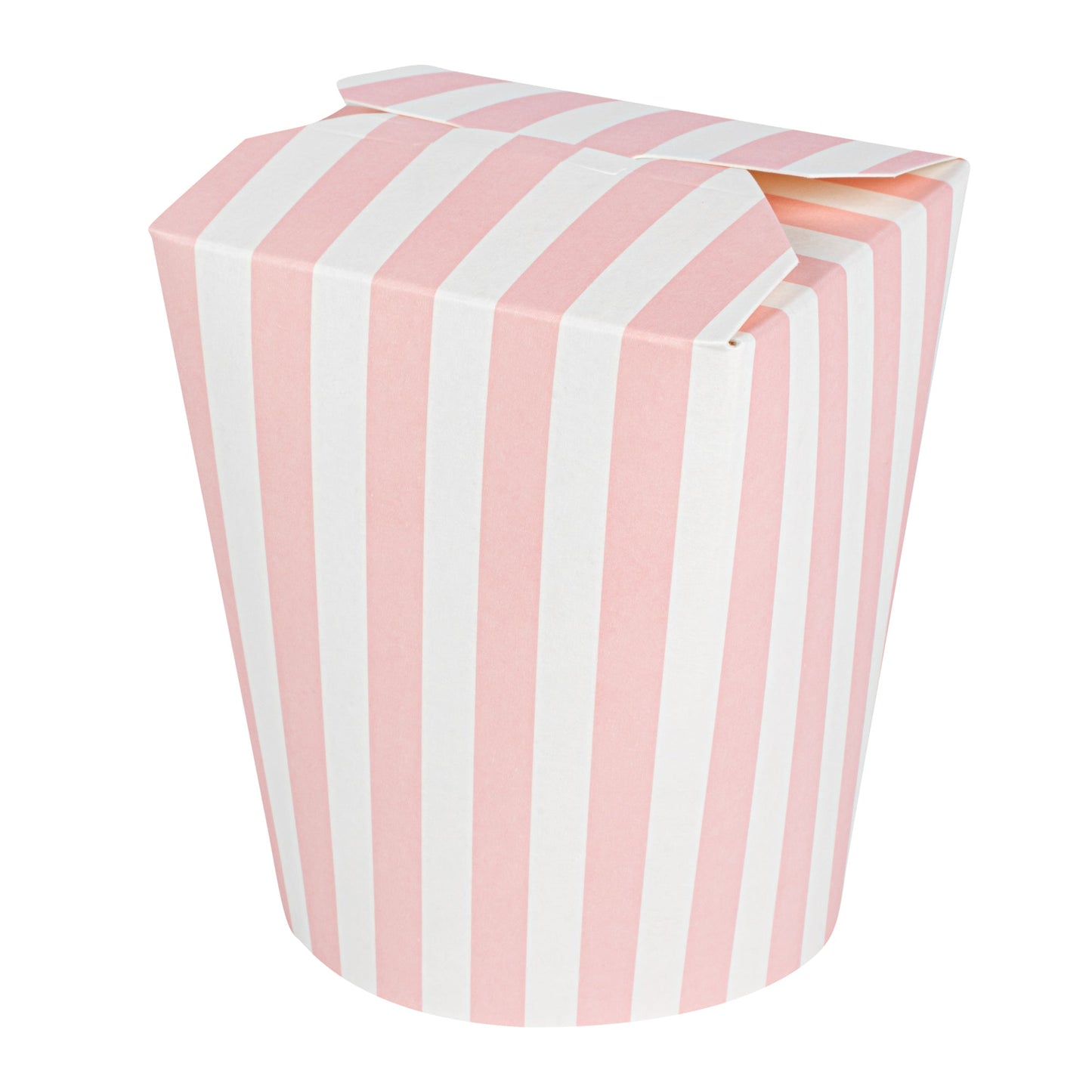 Bio Tek 16 oz Round Pink and White Stripe Paper Noodle Take Out Container - 3 1/4" x 3" x 4" -50 count box