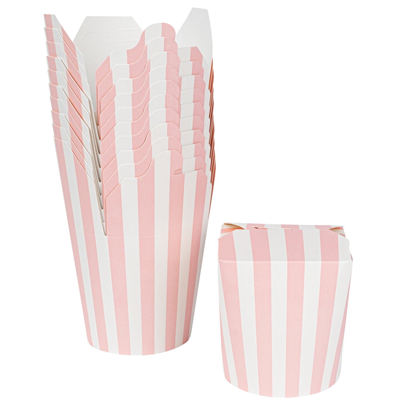 Bio Tek 16 oz Round Pink and White Stripe Paper Noodle Take Out Container - 3 1/4" x 3" x 4" -50 count box