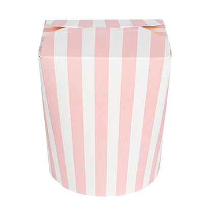 Bio Tek 16 oz Round Pink and White Stripe Paper Noodle Take Out Container - 3 1/4" x 3" x 4" -50 count box