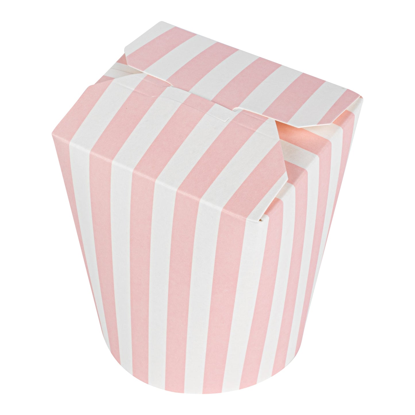 Bio Tek 16 oz Round Pink and White Stripe Paper Noodle Take Out Container - 3 1/4" x 3" x 4" -50 count box