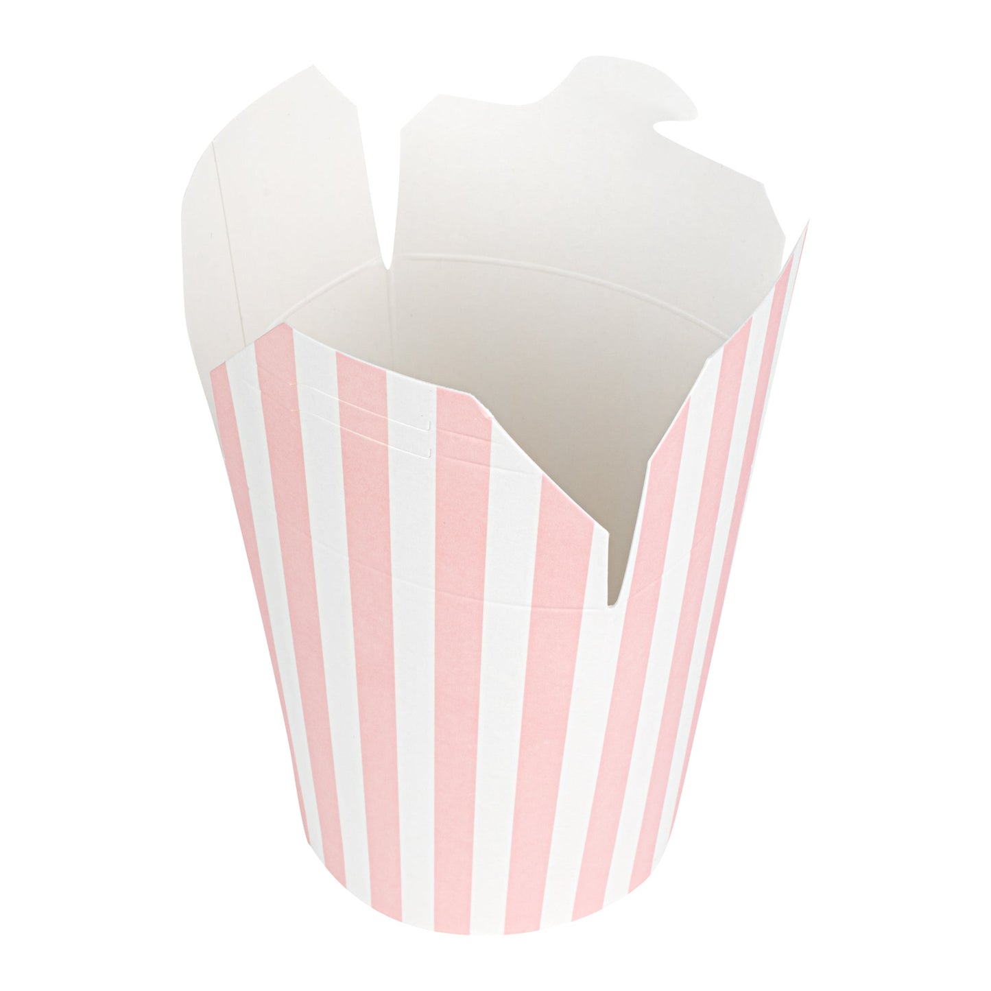 Bio Tek 16 oz Round Pink and White Stripe Paper Noodle Take Out Container - 3 1/4" x 3" x 4" -50 count box