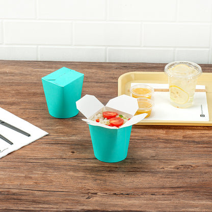 Bio Tek 16 oz Round Turquoise Paper Noodle Take Out Container - 3 1/4" x 3" x 4" - 50 count box