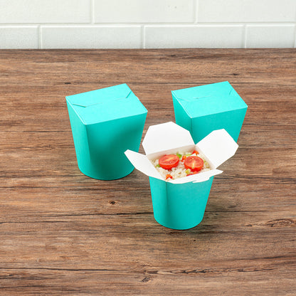 Bio Tek 16 oz Round Turquoise Paper Noodle Take Out Container - 3 1/4" x 3" x 4" - 50 count box