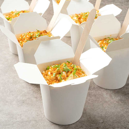 Bio Tek 16 oz Round White Paper Noodle Take Out Container - 3 1/4" x 3" x 4" - 200 count box