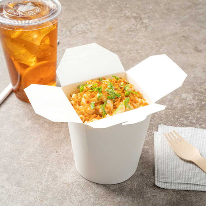 Bio Tek 16 oz Round White Paper Noodle Take Out Container - 3 1/4" x 3" x 4" - 200 count box