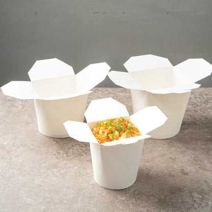 Bio Tek 16 oz Round White Paper Noodle Take Out Container - 3 1/4" x 3" x 4" - 200 count box