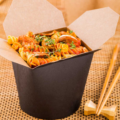 Bio Tek 26 oz Round Black Paper Noodle Take Out Container - 4" x 3 1/2" x 3 3/4" - 50 count box