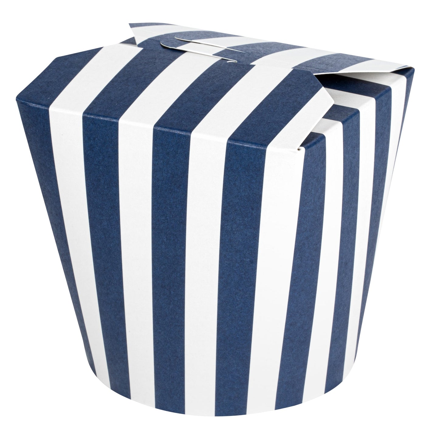 Bio Tek 26 oz Round Blue and White Stripe Paper Noodle Take Out Container - 4" x 3 1/2" x 3 3/4" - 200 count box