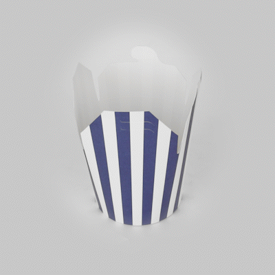 Bio Tek 26 oz Round Blue and White Stripe Paper Noodle Take Out Container - 4" x 3 1/2" x 3 3/4" - 50 count box