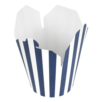 Bio Tek 26 oz Round Blue and White Stripe Paper Noodle Take Out Container - 4" x 3 1/2" x 3 3/4" - 50 count box
