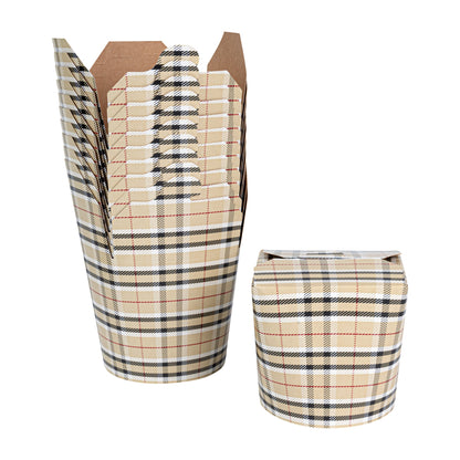 Bio Tek 26 oz Round Plaid Paper Noodle Take Out Container - 4" x 3 1/2" x 3 3/4" - 50 count box