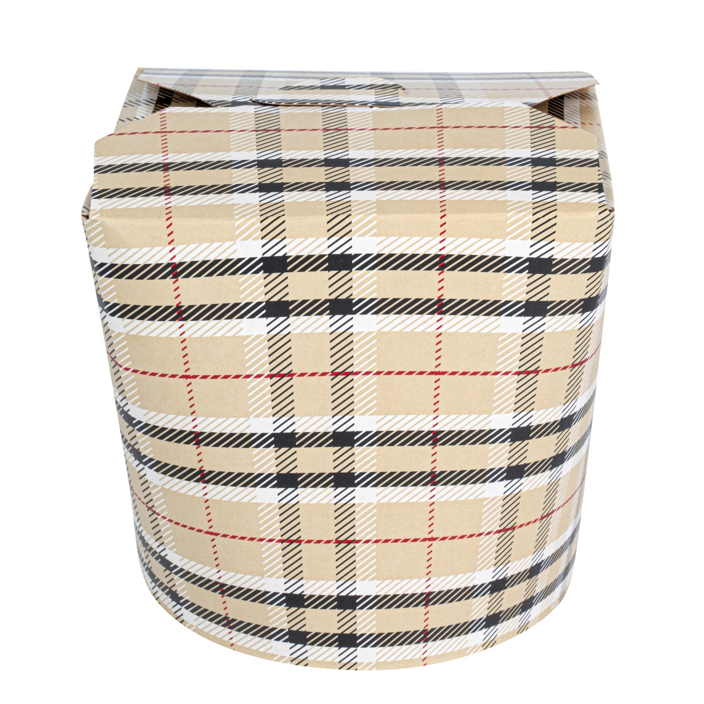 Bio Tek 26 oz Round Plaid Paper Noodle Take Out Container - 4" x 3 1/2" x 3 3/4" - 50 count box