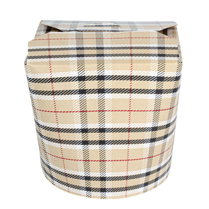 Bio Tek 26 oz Round Plaid Paper Noodle Take Out Container - 4" x 3 1/2" x 3 3/4" - 50 count box