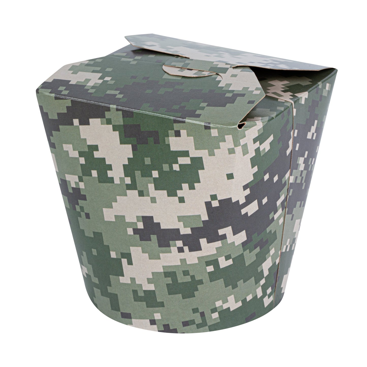 Bio Tek 26 oz Round Camouflage Paper Noodle Take Out Container - 4" x 3 1/2" x 3 3/4" - 200 count box
