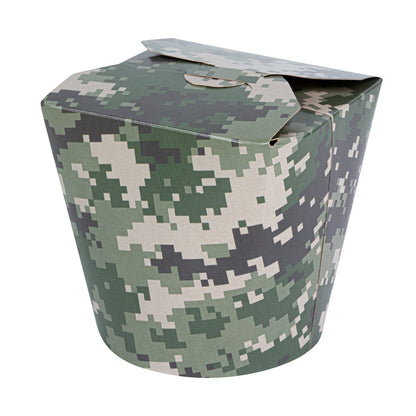 Bio Tek 26 oz Round Camouflage Paper Noodle Take Out Container - 4" x 3 1/2" x 3 3/4" - 50 count box