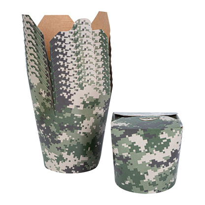 Bio Tek 26 oz Round Camouflage Paper Noodle Take Out Container - 4" x 3 1/2" x 3 3/4" - 50 count box