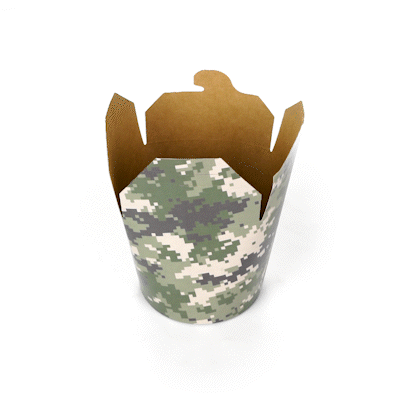 Bio Tek 26 oz Round Camouflage Paper Noodle Take Out Container - 4" x 3 1/2" x 3 3/4" - 50 count box