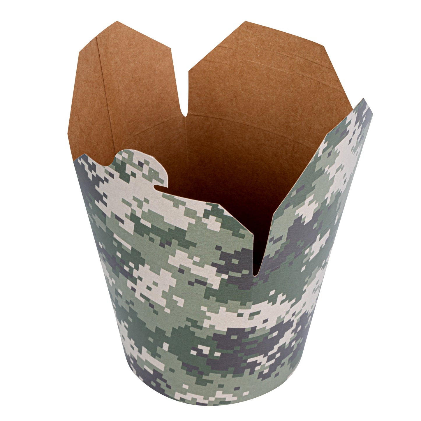 Bio Tek 26 oz Round Camouflage Paper Noodle Take Out Container - 4" x 3 1/2" x 3 3/4" - 50 count box