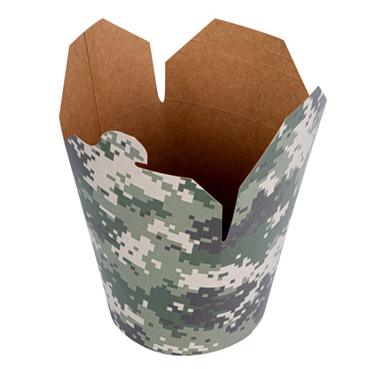 Bio Tek 26 oz Round Camouflage Paper Noodle Take Out Container - 4" x 3 1/2" x 3 3/4" - 50 count box