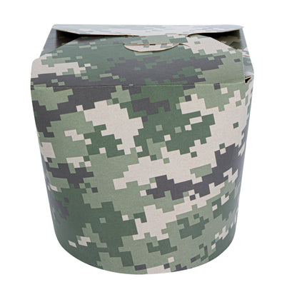 Bio Tek 26 oz Round Camouflage Paper Noodle Take Out Container - 4" x 3 1/2" x 3 3/4" - 200 count box