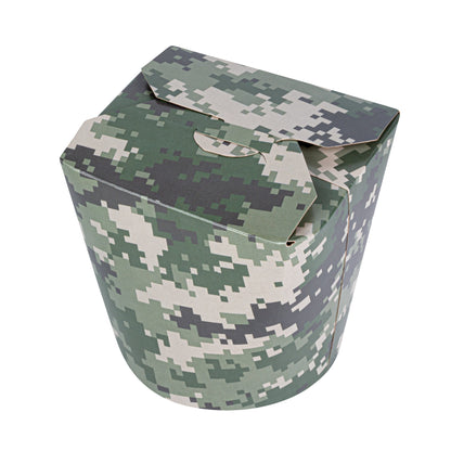 Bio Tek 26 oz Round Camouflage Paper Noodle Take Out Container - 4" x 3 1/2" x 3 3/4" - 200 count box