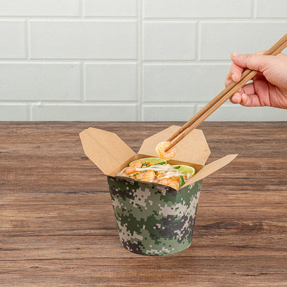 Bio Tek 26 oz Round Camouflage Paper Noodle Take Out Container - 4" x 3 1/2" x 3 3/4" - 200 count box