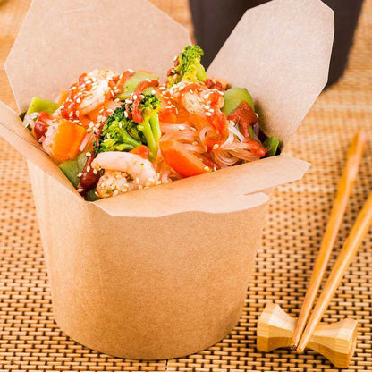 Bio Tek 26 oz Round Kraft Paper Noodle Take Out Container - 4" x 3 1/2" x 3 3/4" - 50 count box