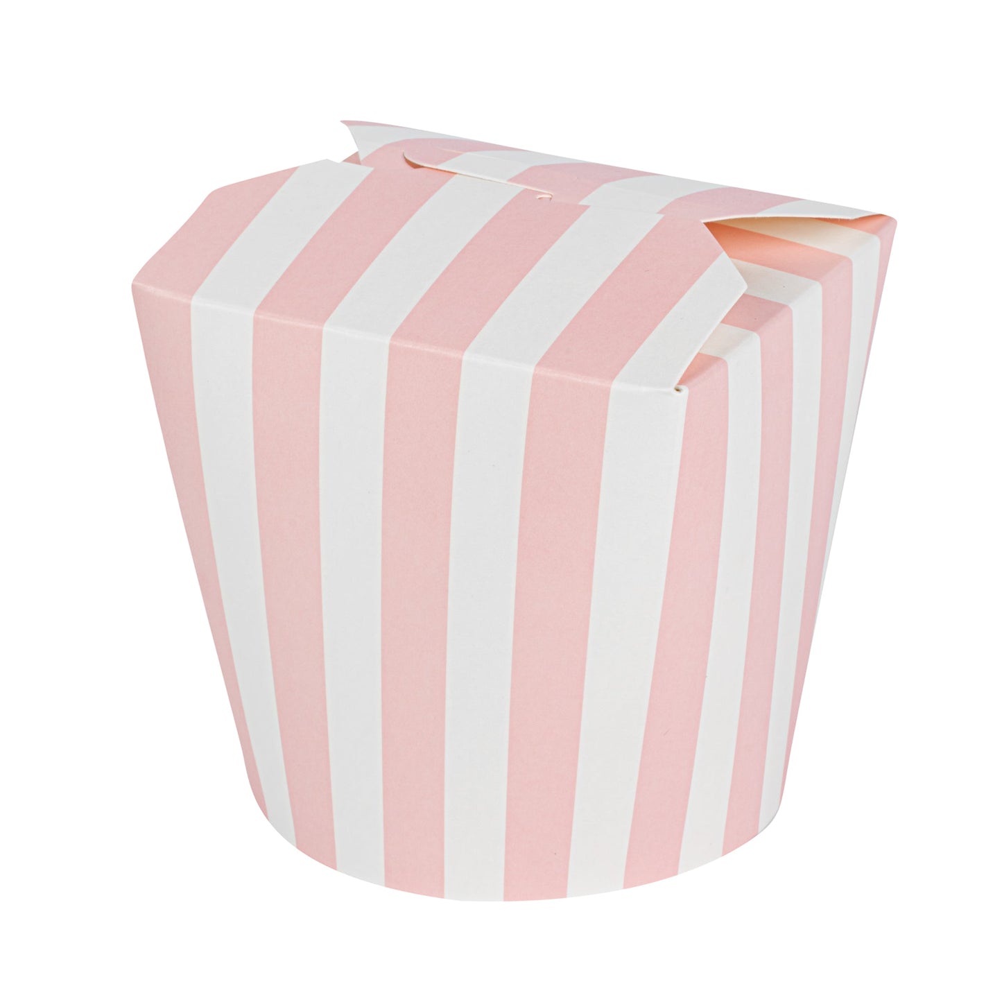 Bio Tek 26 oz Round Pink and White Stripe Paper Noodle Take Out Container - 4" x 3 1/2" x 3 3/4" - 200 count box