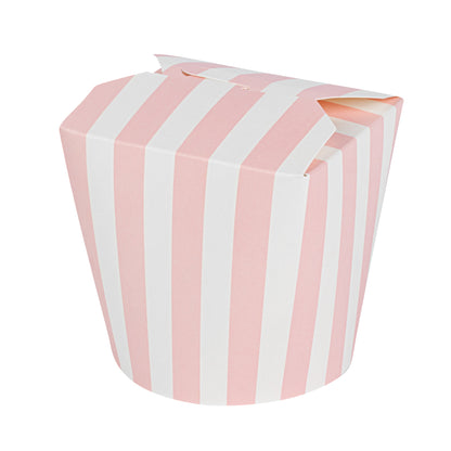 Bio Tek 26 oz Round Pink and White Stripe Paper Noodle Take Out Container - 4" x 3 1/2" x 3 3/4" - 200 count box