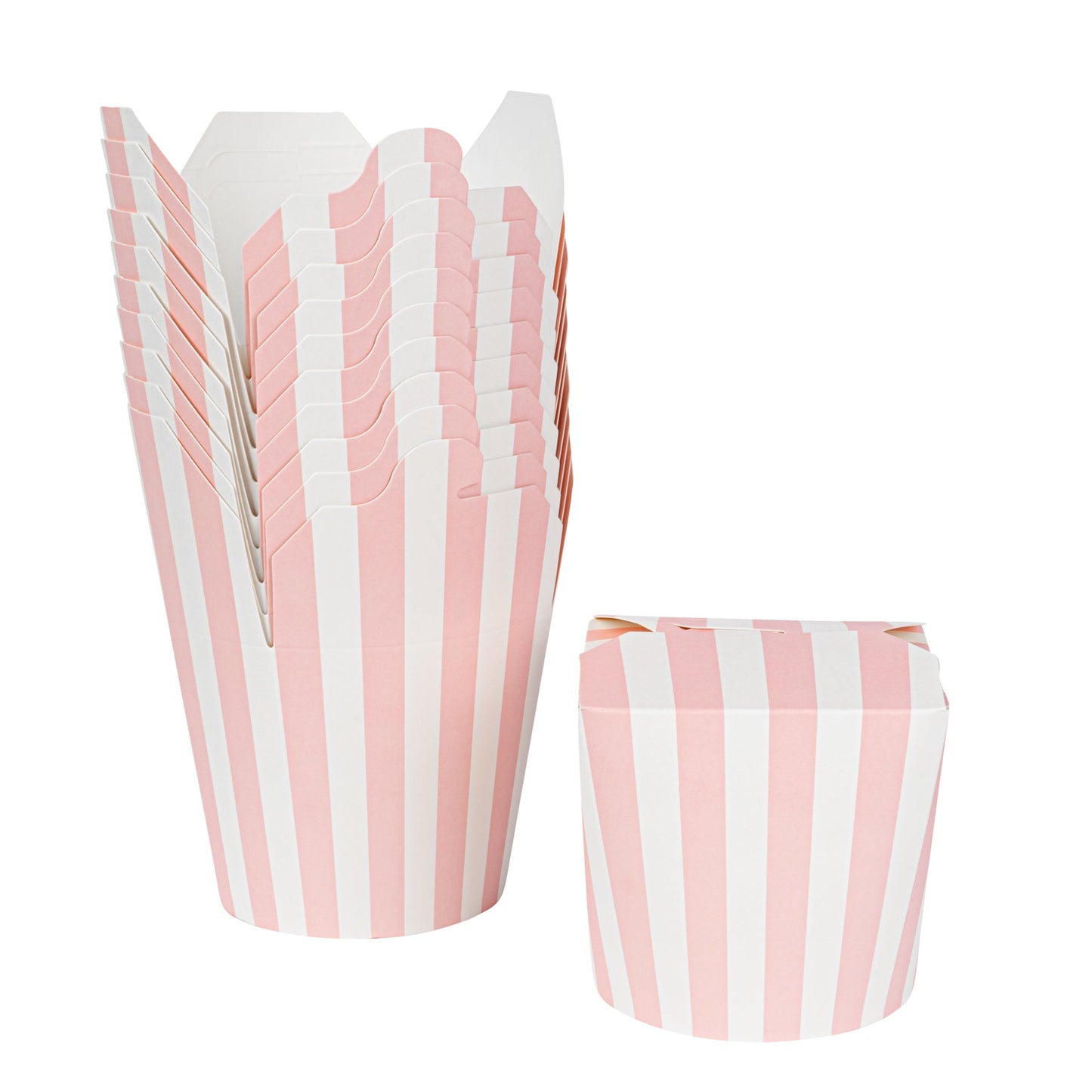 Bio Tek 26 oz Round Pink and White Stripe Paper Noodle Take Out Container - 4" x 3 1/2" x 3 3/4" - 200 count box