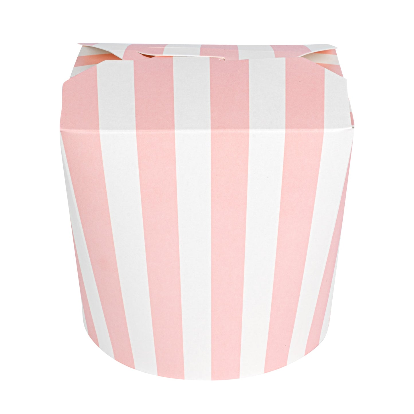 Bio Tek 26 oz Round Pink and White Stripe Paper Noodle Take Out Container - 4" x 3 1/2" x 3 3/4" - 200 count box