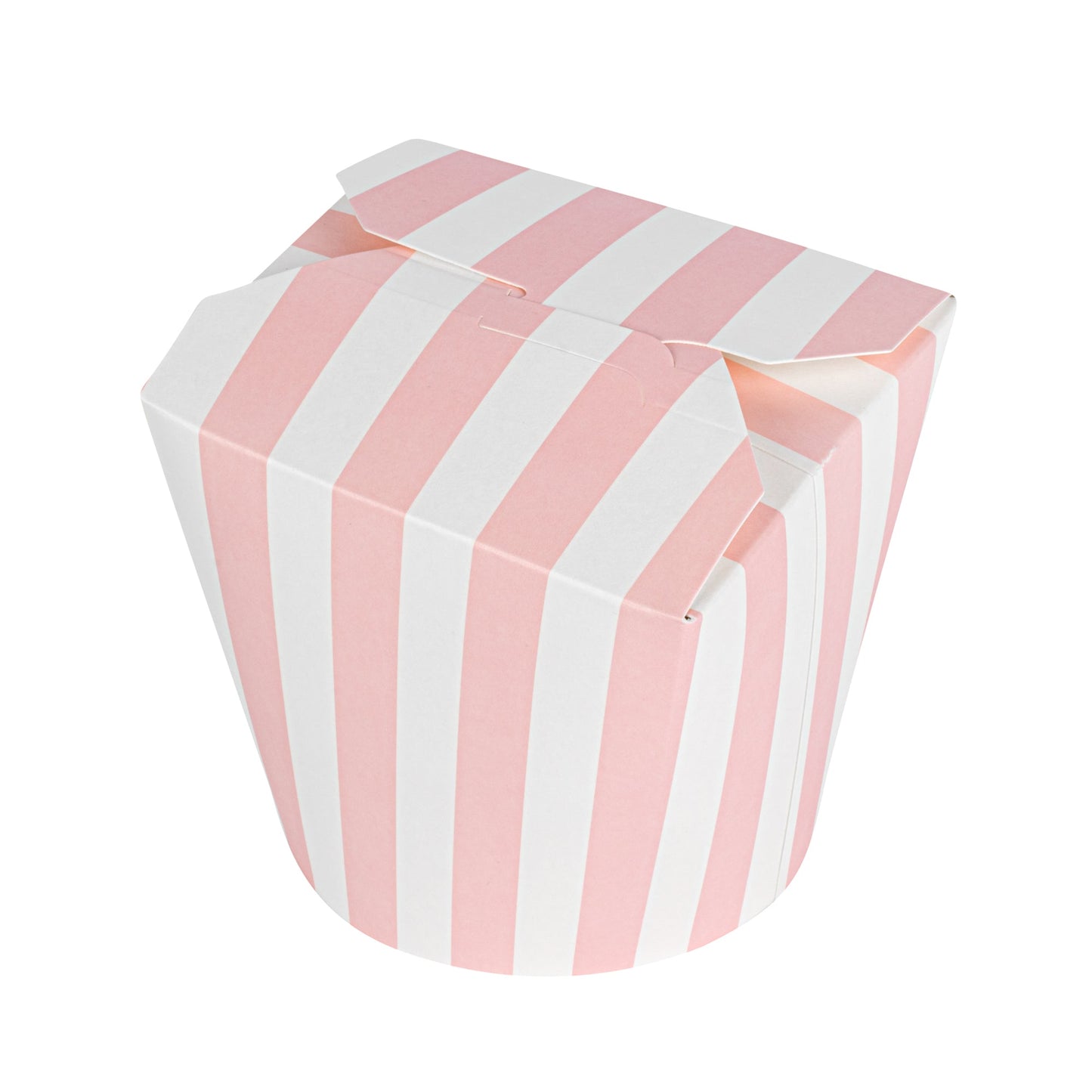 Bio Tek 26 oz Round Pink and White Stripe Paper Noodle Take Out Container - 4" x 3 1/2" x 3 3/4" - 200 count box