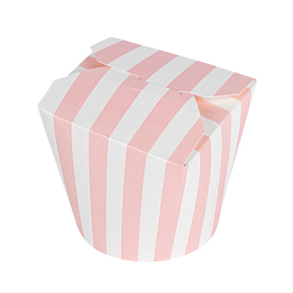 Bio Tek 26 oz Round Pink and White Stripe Paper Noodle Take Out Container - 4" x 3 1/2" x 3 3/4" - 200 count box