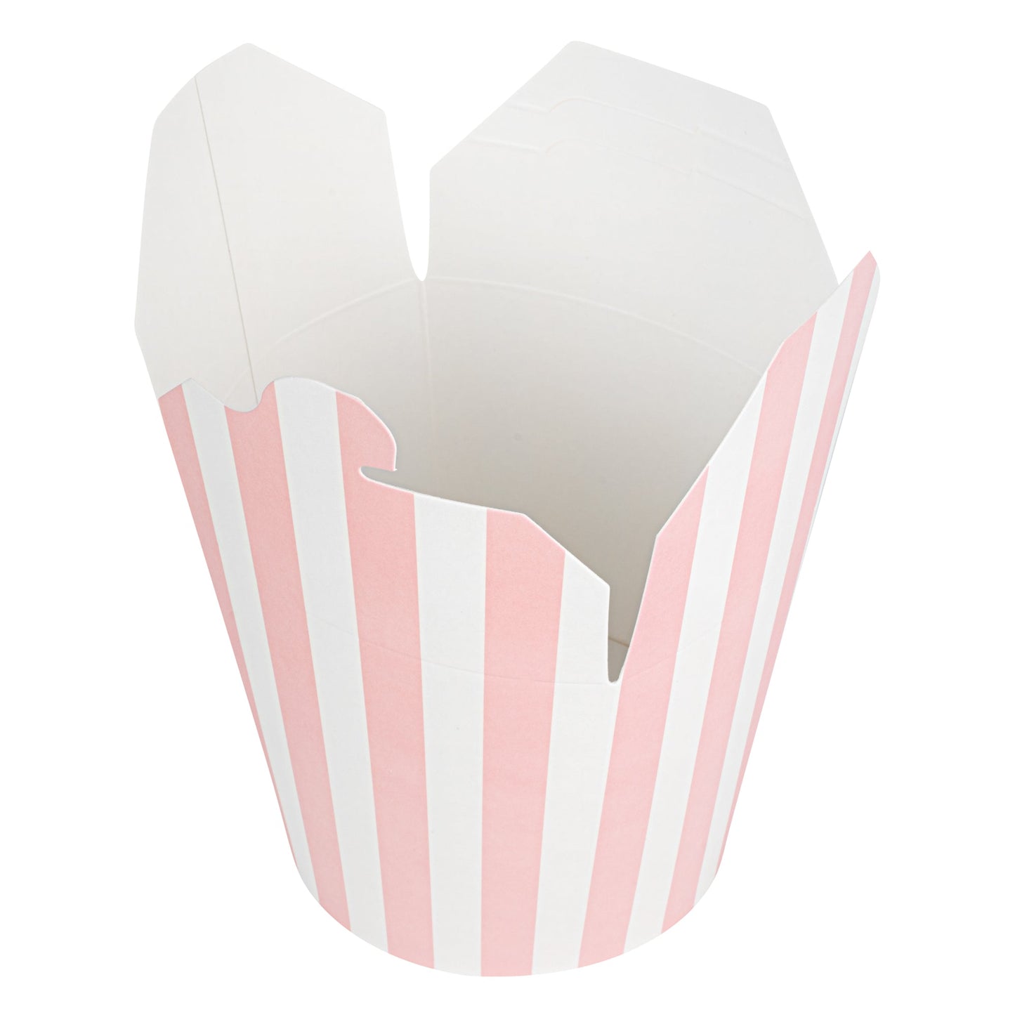 Bio Tek 26 oz Round Pink and White Stripe Paper Noodle Take Out Container - 4" x 3 1/2" x 3 3/4" - 200 count box