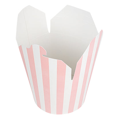 Bio Tek 26 oz Round Pink and White Stripe Paper Noodle Take Out Container - 4" x 3 1/2" x 3 3/4" - 200 count box