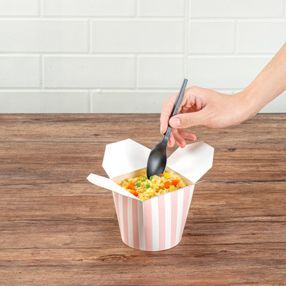 Bio Tek 26 oz Round Pink and White Stripe Paper Noodle Take Out Container - 4" x 3 1/2" x 3 3/4" - 200 count box