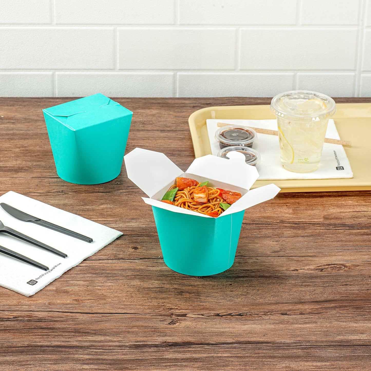 Bio Tek 26 oz Round Turquoise Paper Noodle Take Out Container - 4" x 3 1/2" x 3 3/4" - 200 count box
