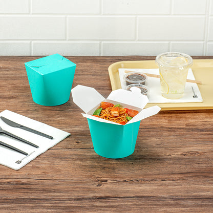 Bio Tek 26 oz Round Turquoise Paper Noodle Take Out Container - 4" x 3 1/2" x 3 3/4" - 200 count box