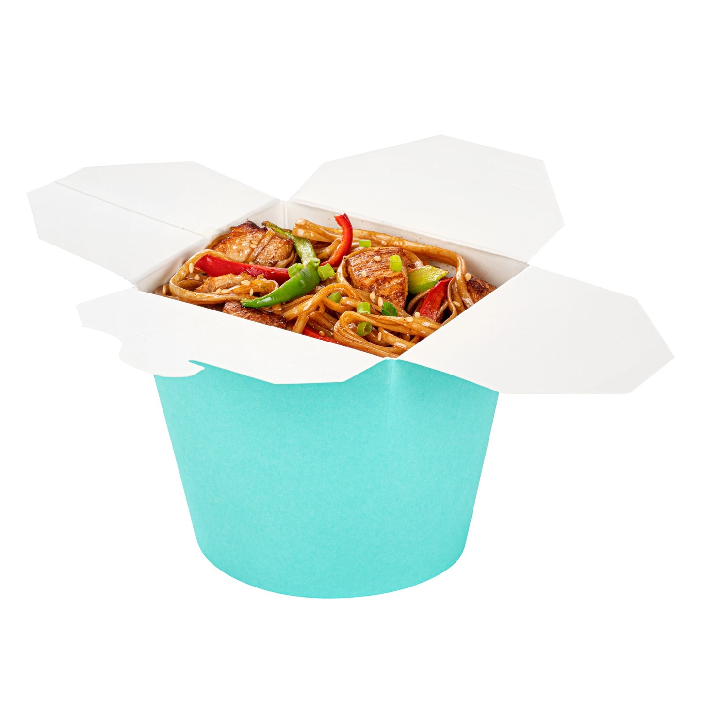 Bio Tek 26 oz Round Turquoise Paper Noodle Take Out Container - 4" x 3 1/2" x 3 3/4" - 50 count box