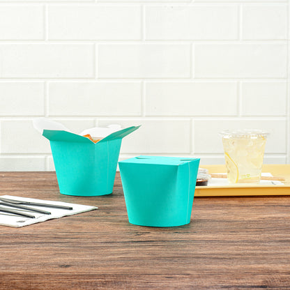 Bio Tek 26 oz Round Turquoise Paper Noodle Take Out Container - 4" x 3 1/2" x 3 3/4" - 50 count box