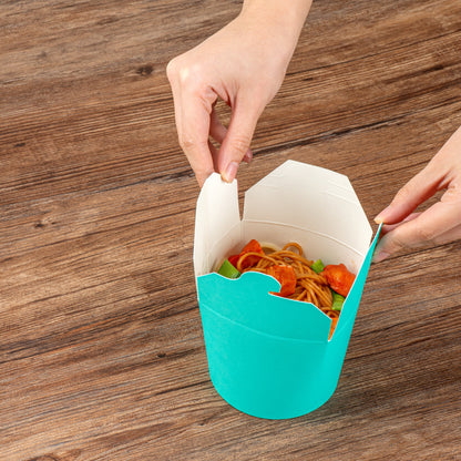 Bio Tek 26 oz Round Turquoise Paper Noodle Take Out Container - 4" x 3 1/2" x 3 3/4" - 50 count box
